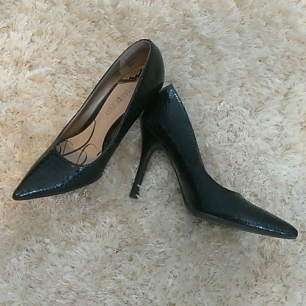 Sam and Libby Black Faux Reptile Stilettos
